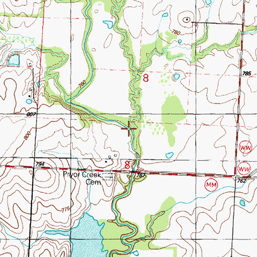 Topographic Map of Cottonwood Creek, MO