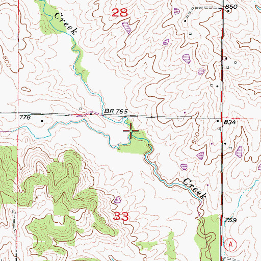 Topographic Map of Cottonwood Creek, MO