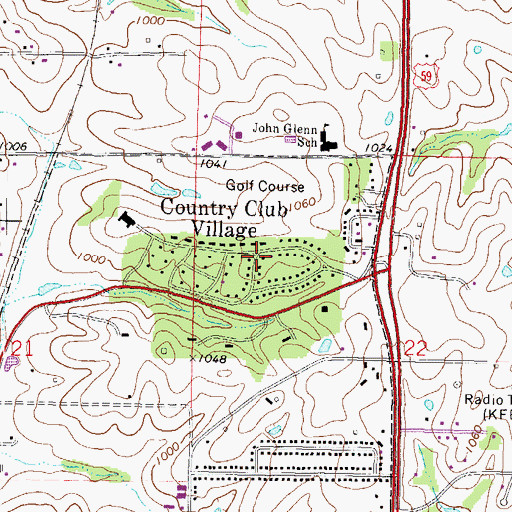 Topographic Map of Country Club Village, MO
