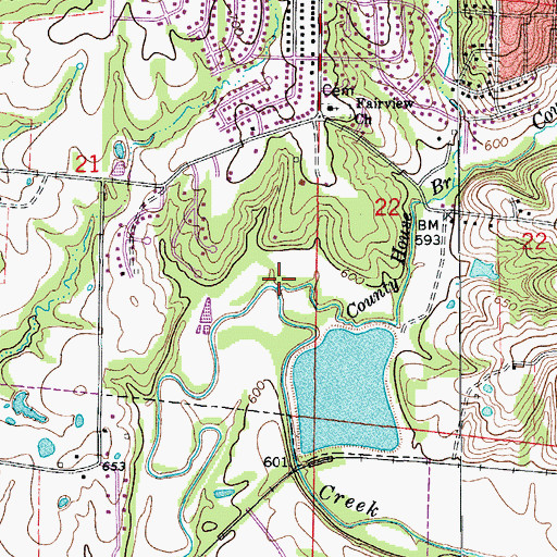 Topographic Map of County House Branch, MO