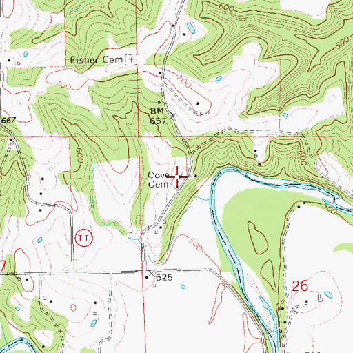 Topographic Map of Cove Cemetery, MO
