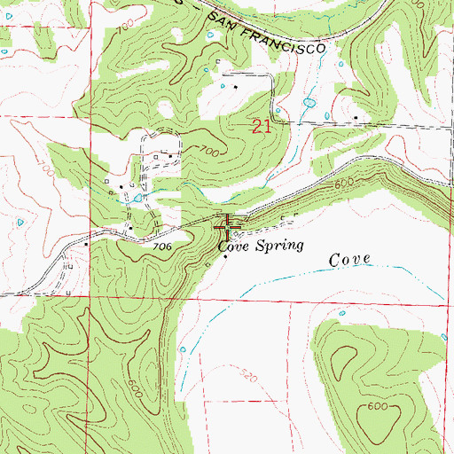 Topographic Map of Cove Spring, MO