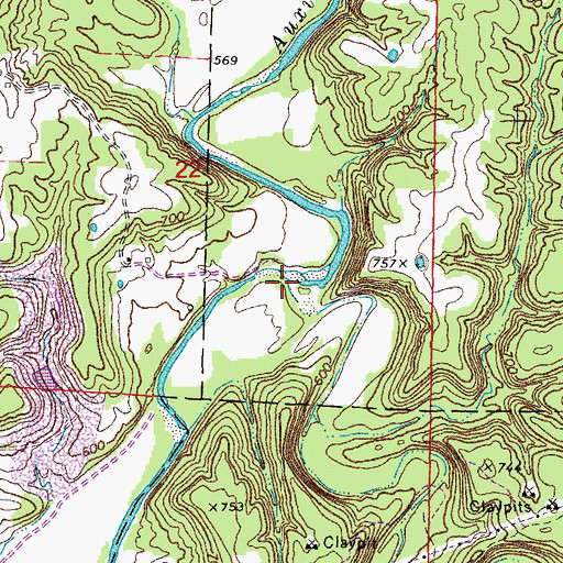 Topographic Map of Cow Creek, MO