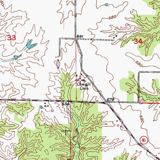 Topographic Map of Cowgill Cemetery, MO