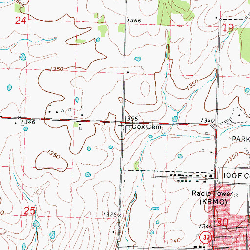 Topographic Map of Cox Cemetery, MO
