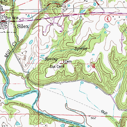 Topographic Map of Cox Cemetery, MO