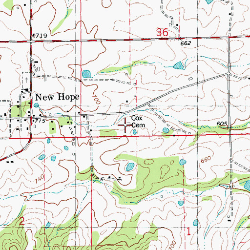 Topographic Map of Cox Cemetery, MO