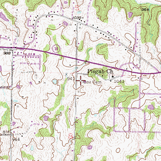 Topographic Map of Cox Cemetery, MO