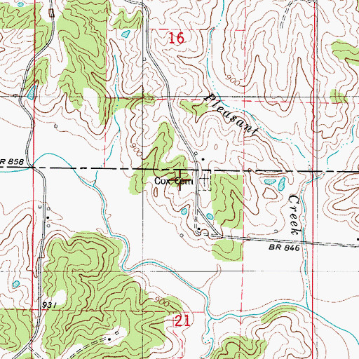 Topographic Map of Cox Cemetery, MO