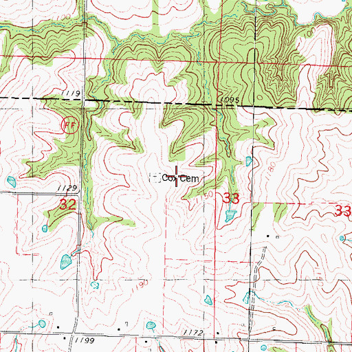 Topographic Map of Cox Cemetery, MO