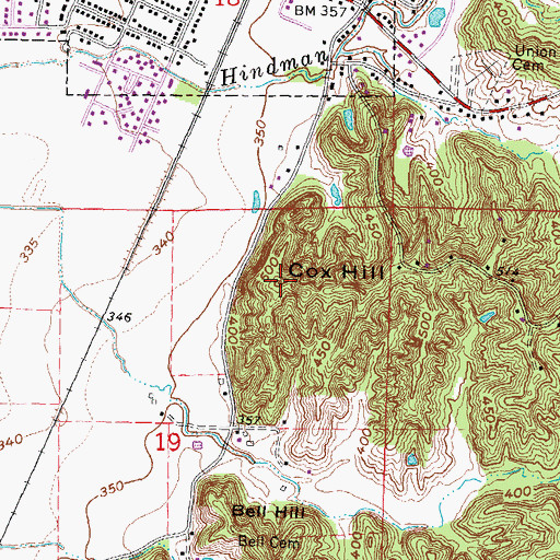 Topographic Map of Cox Hill, MO