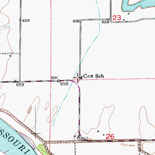 Topographic Map of Cox School, MO