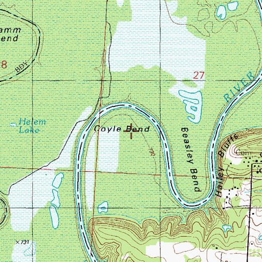 Topographic Map of Coyle Bend, MO