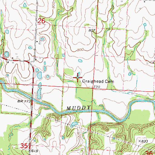 Topographic Map of Craighead Cemetery, MO