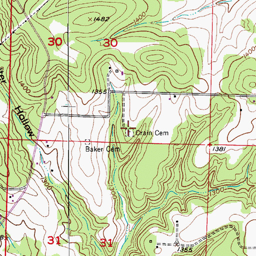 Topographic Map of Crain Cemetery, MO