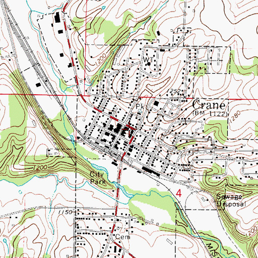 Topographic Map of Crane, MO