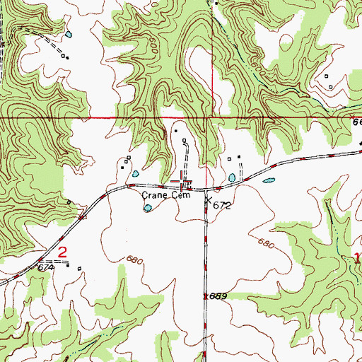 Topographic Map of Crane Cemetery, MO