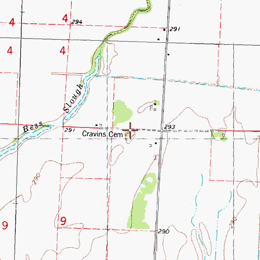 Topographic Map of Cravins Cemetery, MO