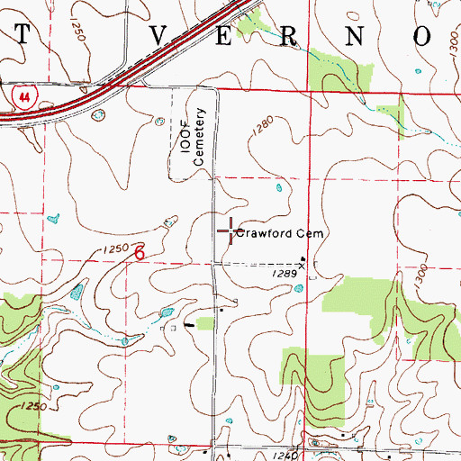 Topographic Map of Crawford Cemetery, MO