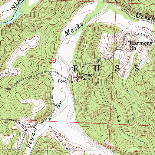 Topographic Map of Creach Cemetery, MO
