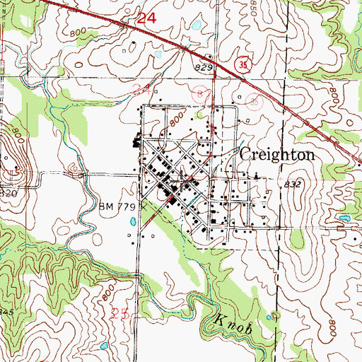Topographic Map of Creighton, MO