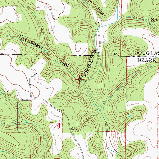 Topographic Map of Crenshaw Hollow, MO