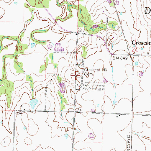 Topographic Map of Crescent Hill Cemetery, MO