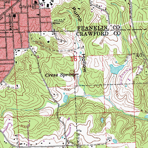 Topographic Map of Cress Spring, MO