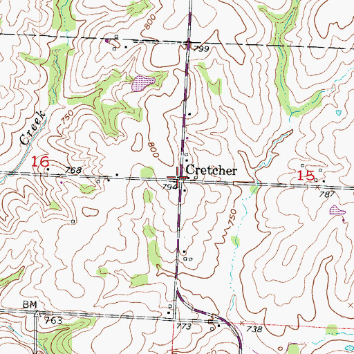 Topographic Map of Cretcher, MO