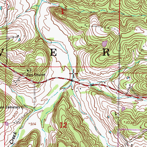 Topographic Map of Crews Branch, MO