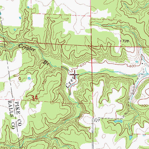 Topographic Map of Crigler Branch, MO