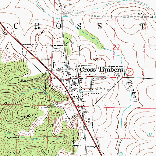 Topographic Map of Cross Timbers, MO