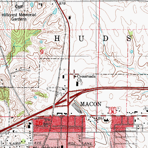 Topographic Map of Crossroads Church, MO