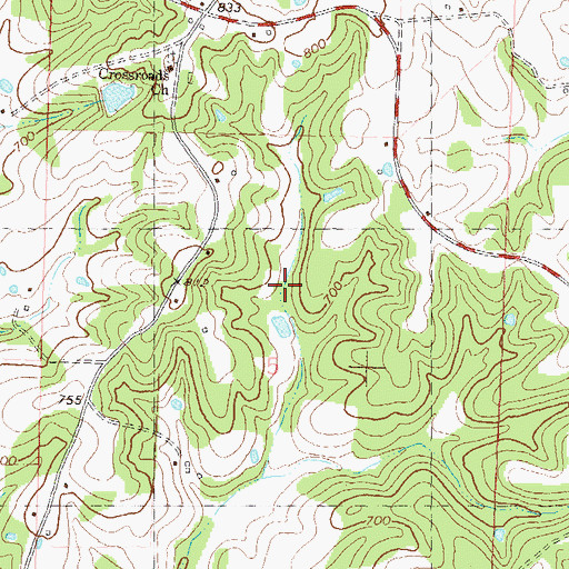Topographic Map of Crossroads School (historical), MO