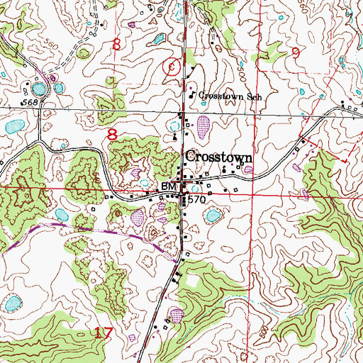 Topographic Map of Crosstown, MO
