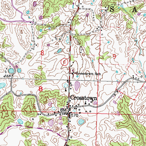 Topographic Map of Crosstown School, MO