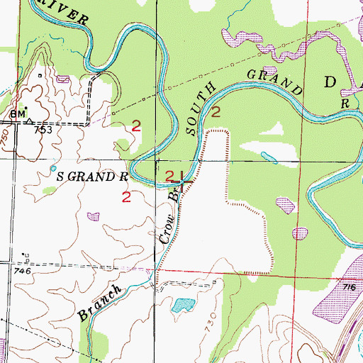 Topographic Map of Crow Branch, MO