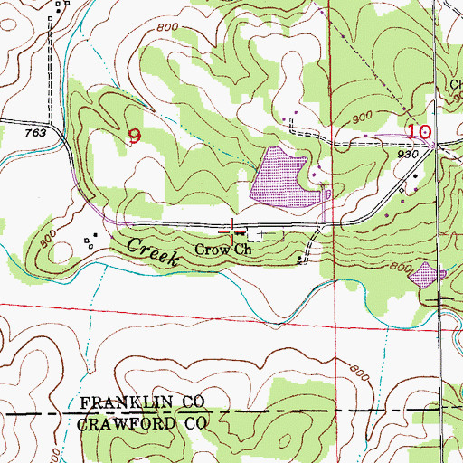 Topographic Map of Crow Church, MO
