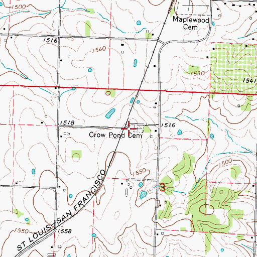 Topographic Map of Crow Pond Cemetery, MO