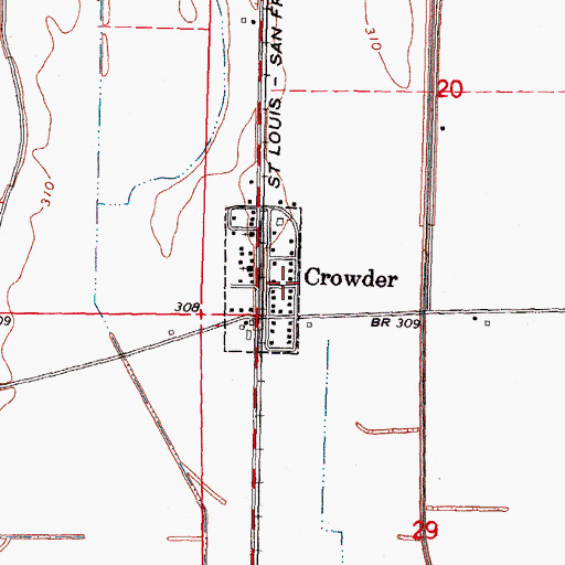 Topographic Map of Crowder, MO
