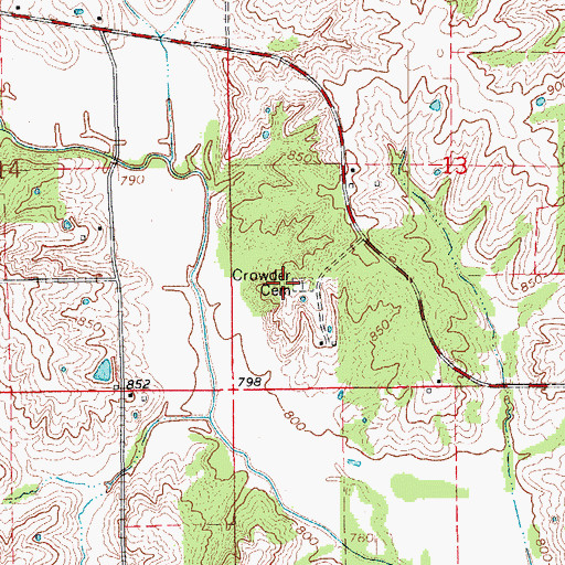 Topographic Map of Crowder Cemetery, MO
