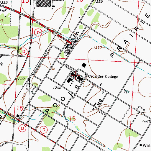 Topographic Map of Crowder College, MO
