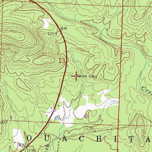 Topographic Map of Foran Cemetery, AR