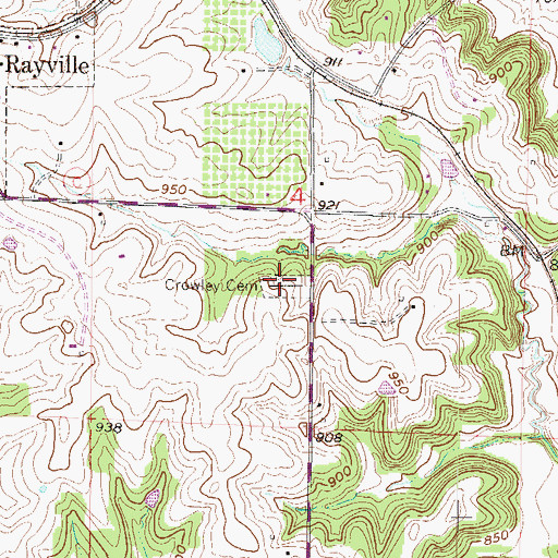 Topographic Map of Crowley Cemetery, MO