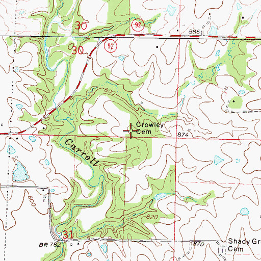 Topographic Map of Crowley Cemetery, MO