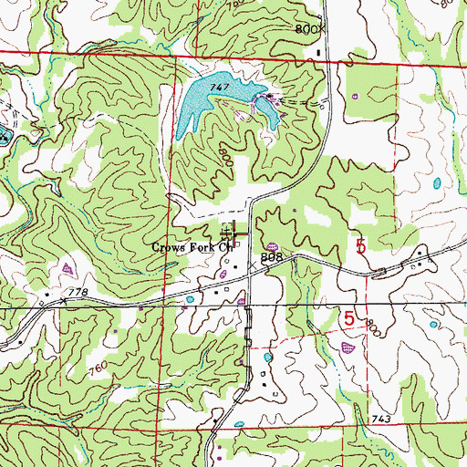 Topographic Map of Crows Fork Church, MO
