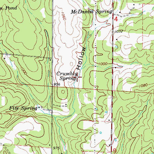 Topographic Map of Crumbly Spring, MO