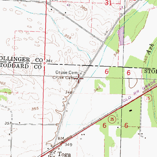 Topographic Map of Cruse Cemetery, MO