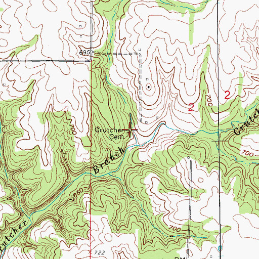 Topographic Map of Crutcher Cemetery, MO