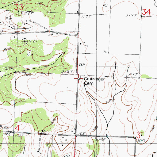 Topographic Map of Crutsinger Cemetery, MO